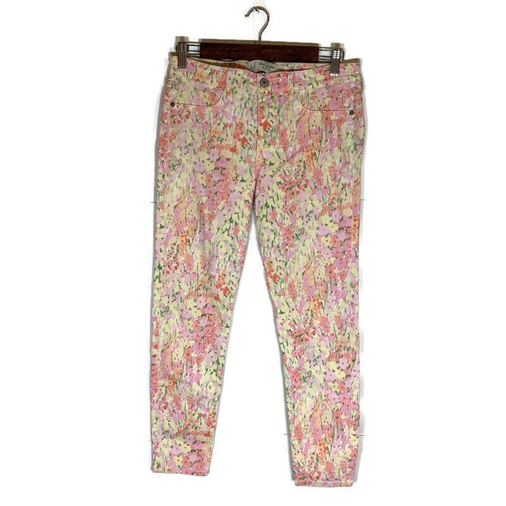 Abercrombie & Fitch Ankle Skinny Jeans Sz 6/28 Floral Pink Yellow Cottagecore
